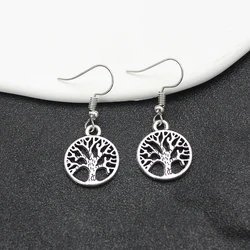 Exaggerated Auspicious Tree of Life Alloy Pendant Earring Woman New Vintage Geometric Round Brincos Jewelry Orejeras Girl Gift