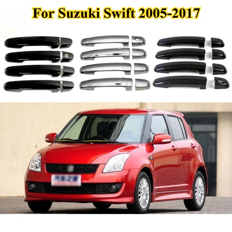 

1 комплект, 4 шт., глянцевое черное углеродное волокно, дверная чаша автомобиля, ручка, накладка, наклейка, аксессуары для стайлинга для Suzuki Swift 2005-2017