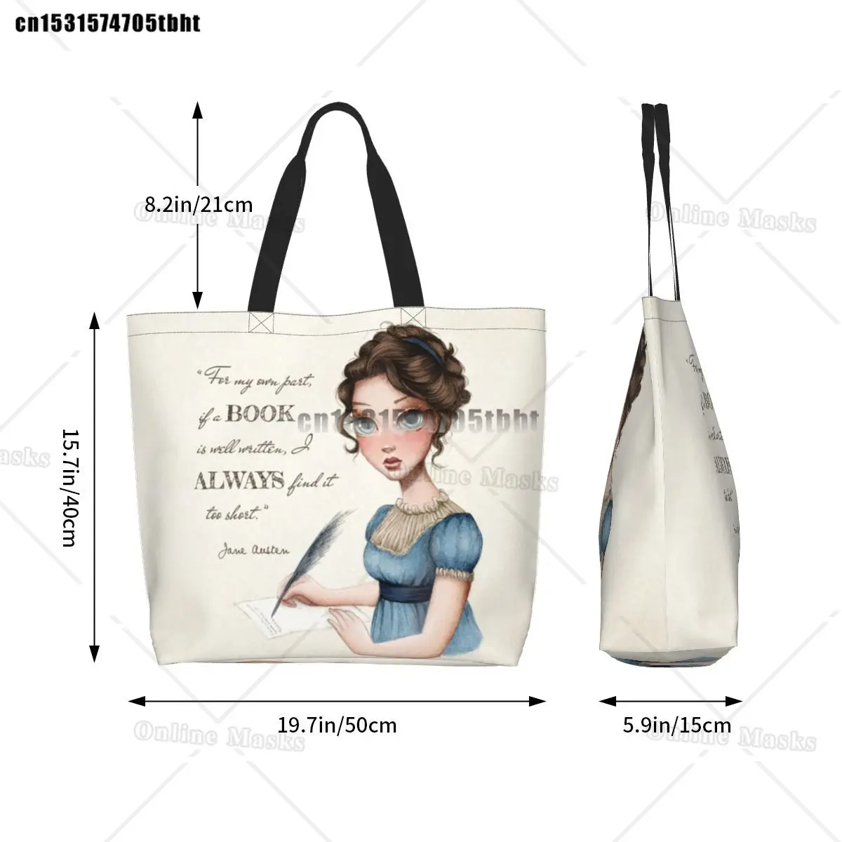 Personalizado jane austen escrita livro lona sacos de compras feminino reutilizável grande capacidade mantimentos escritor romance shopper sacolas