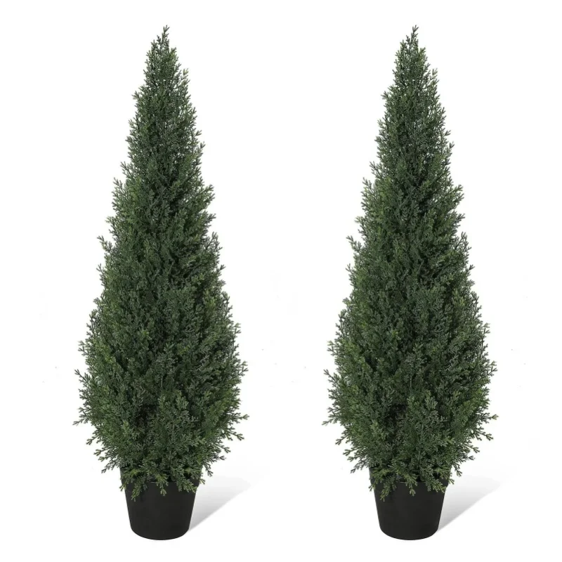 Zestaw ultrarealistycznych sztucznych drzewek cedrowo-cyprysovych – sztuczne topiary w doniczkach, odporne na promieniowanie UV, nie wymagające pielęgnacji, idealne do dekoracji wnętrz i na zewnątrz – — 2