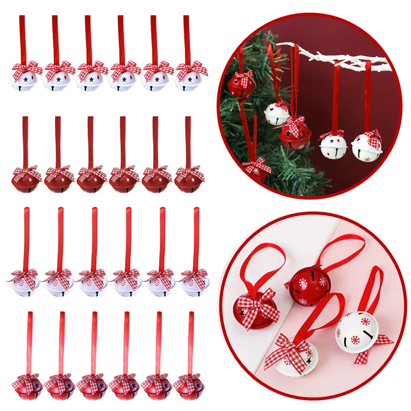12PCS Merry Christmas Bell Decoration Snowflake Jingle Bell Metal Pendant For Chrismas Tree Hanging Ornament New Year Party 2025