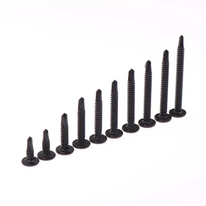 Parafusos de zinco preto autoperfurantes, conjunto de 10 peças, tampa sextavada de cabeça plana M5.5, perfeita para rosquear chapa metálica.