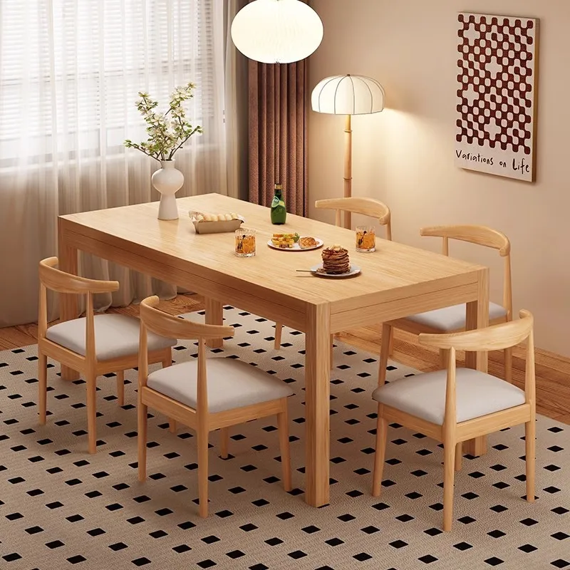 

Solid wood dining table household living room small apartment eating table simple rental room rectangular negotiation table