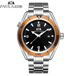 Automatic Self Wind Mechanical Stainless Steel Strap Simple Orange Blue Bezel  Date Business Men Watch