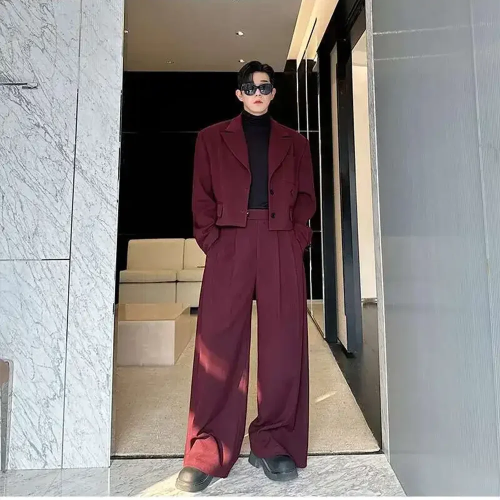 Casual Men's Suit 2 Piecs Short Jacket Pants Peak Lapel Loose Style Work Commute Social Party Fale Suits