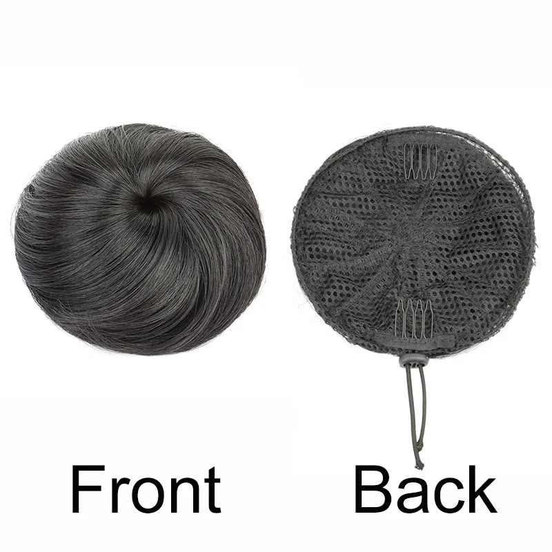 Synthetic Short Straight Hair Bun Chignon Clip in Hair Extension Black Brown Hairpiece for Women