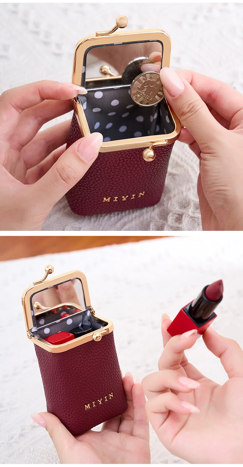 Luxuriöser Mini-Lippenstift-Organizer für Damen, auch geeignet als Schmuck-, Kopfhörer- und Münzbeutel mit eingebautem Spiegel. – Detail 8
