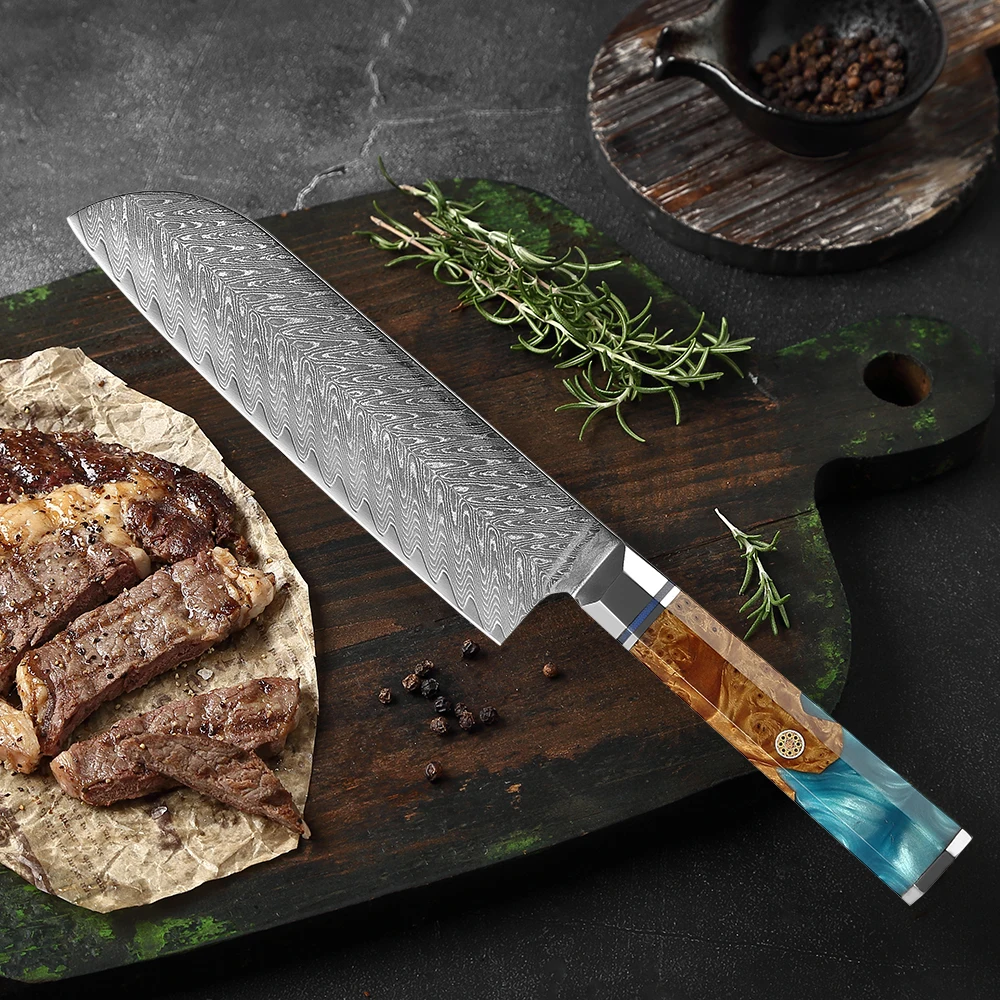 XITUO Santoku-Messer 7 Zoll Scharfes Küchenchefmesser Japanisches Damaszener Stahlmesser zum Kochen, Hacken von Gemüse und Fleisch