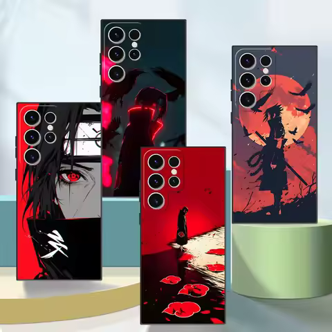 Black Soft Phone Cover Case for Samsung Galaxy S23 Ultra S24 Plus S25 Edge S21 FE S20 Handsome Red Uchiha Itachi