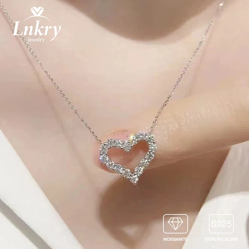 

Lnkry 925 Sterling Silver Heart Shape Pendant Necklace Certified 1.5mm Moissanite Moissanite Necklace For Women INS Jewelry