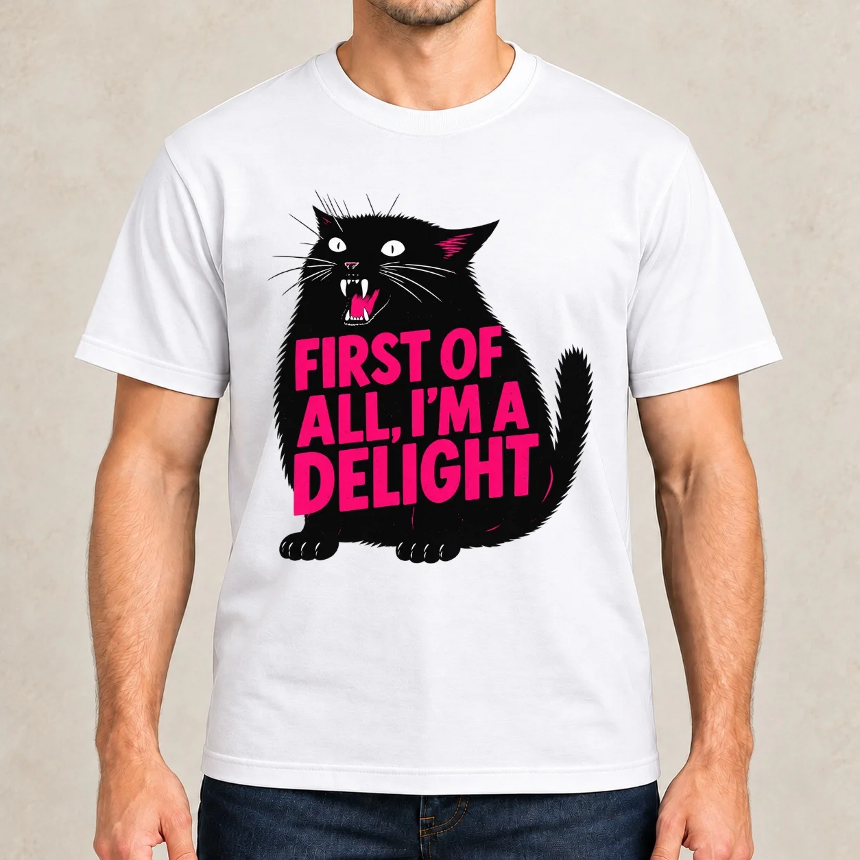 First Of All I'm A Delight Roaring Black Cat Saying Essential T-Shirt t shirts with prints g man t shirts for men T-Shirt
