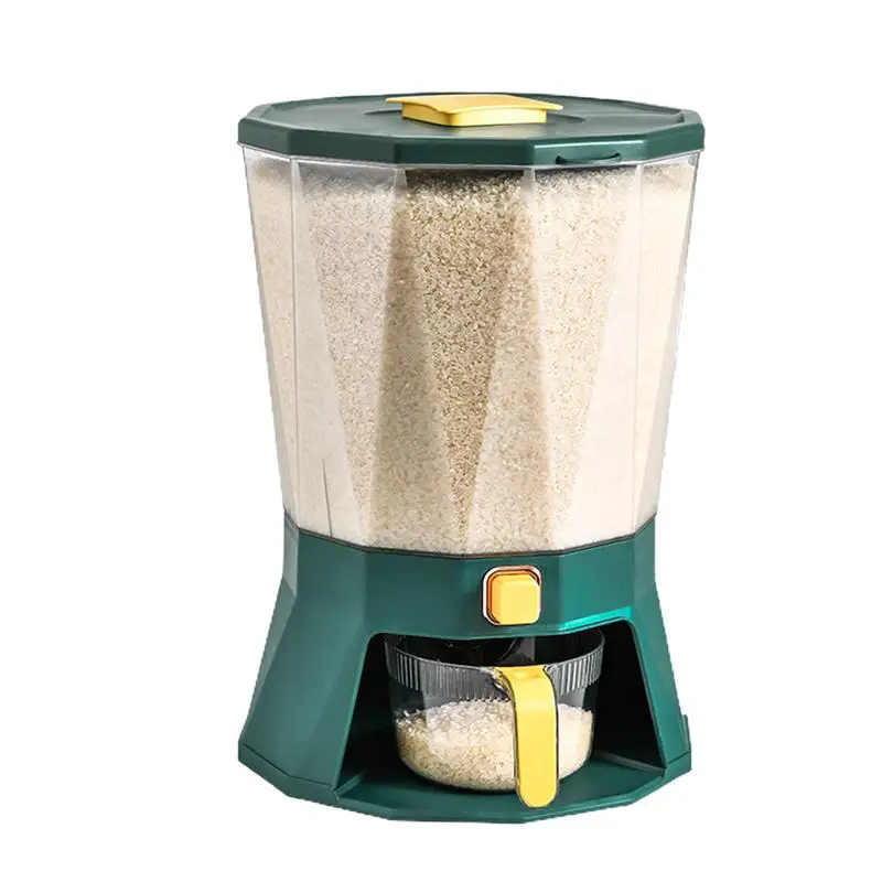 

Grain Storage Container 4-Grid Food Storage Container With Measuring Cup Rotating Rice Bucket Bean Dispenser For Kitchen