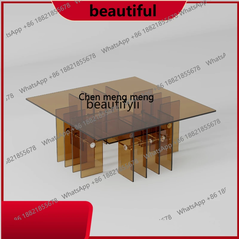 

Glass coffee table living room household square art designer small apartment coffee table H