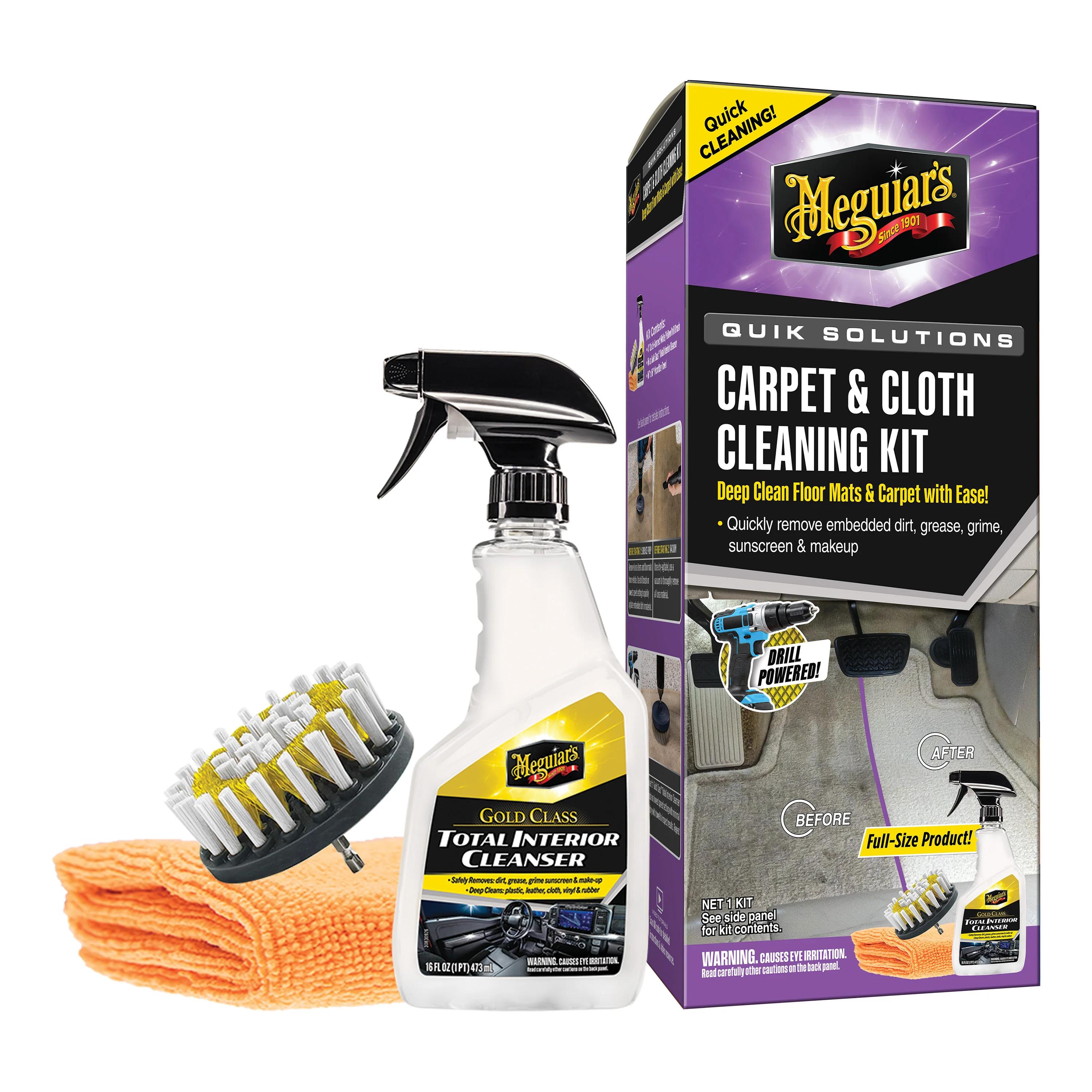 

Meguiar’s Carpet & Cloth Kit – This Car Care Kit includes a Premium Fabric & Carpet Cleaner and Accessories – A Plush Microfiber