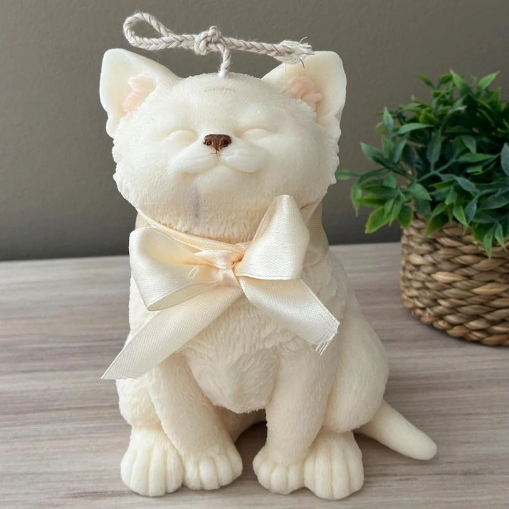 Smile Cat Silicone Mold for DIY Candle Lovely Kitten Gypsum Doll Mould Animal Ceramics Making Tools Birthday Gifts Wedding Decor