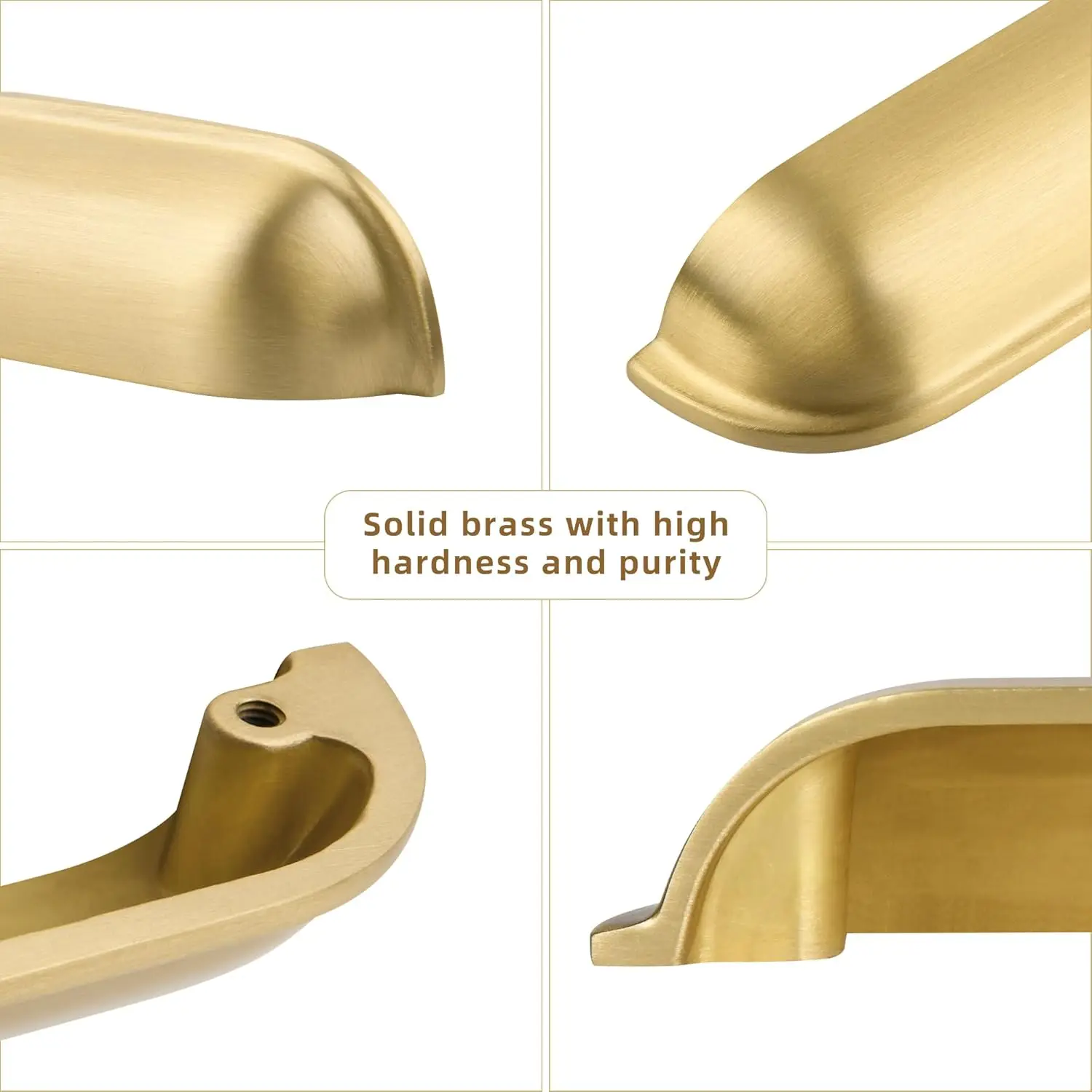 6 Pcs Brushed Golden Kitchen Cabinet Drawer Pulls, Cup Knobs for Cabinet Cupboard, Brass Furniture Hardware Pull