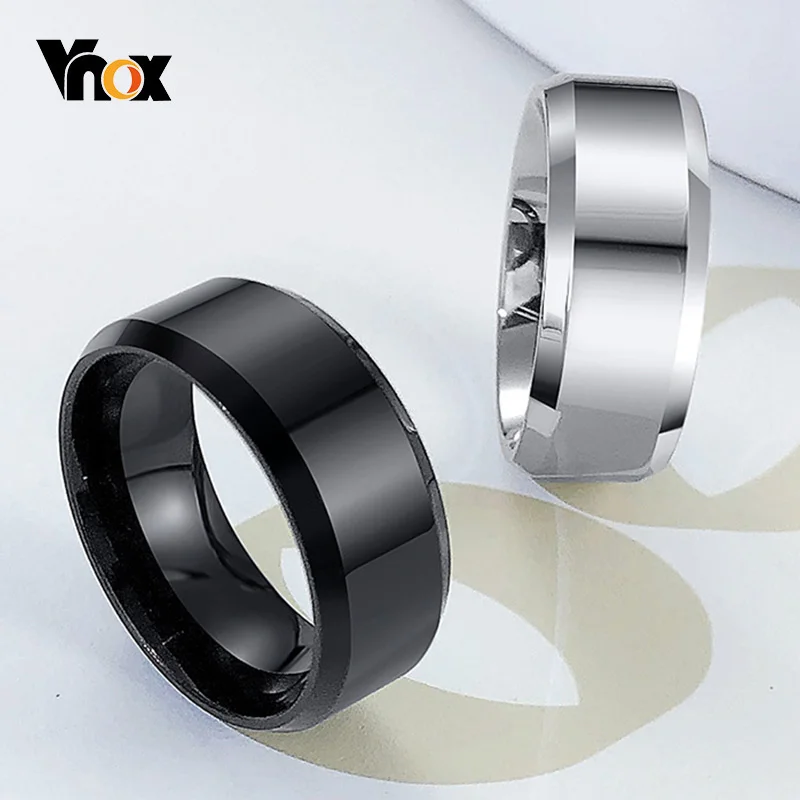 Vnox 6/8mm Plain Ring for Men, Glossy Stainless Steel Basic Wedding Band, Casual Classic Simple Boy Finger Jewelry #6 -#13