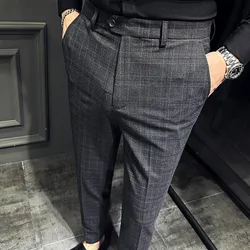 Men Slim British Style Suits Pants Business Casual Trousers Male Solid Fit Trousers High Quality Man Formal Wear Plaid 36 38