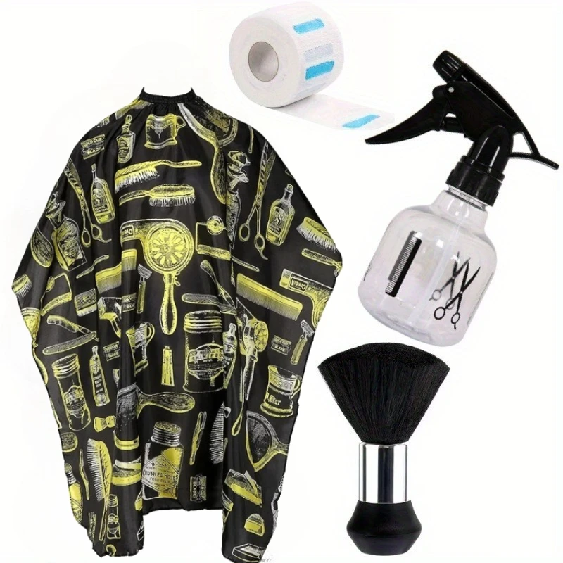 WANMEI Set Bungkus Tukang Cukur Jubah Pemotong Rambut Tahan Air dengan Lap Leher Set Sikat Gaun Penata Rambut Salon Tukang Cukur Profesional