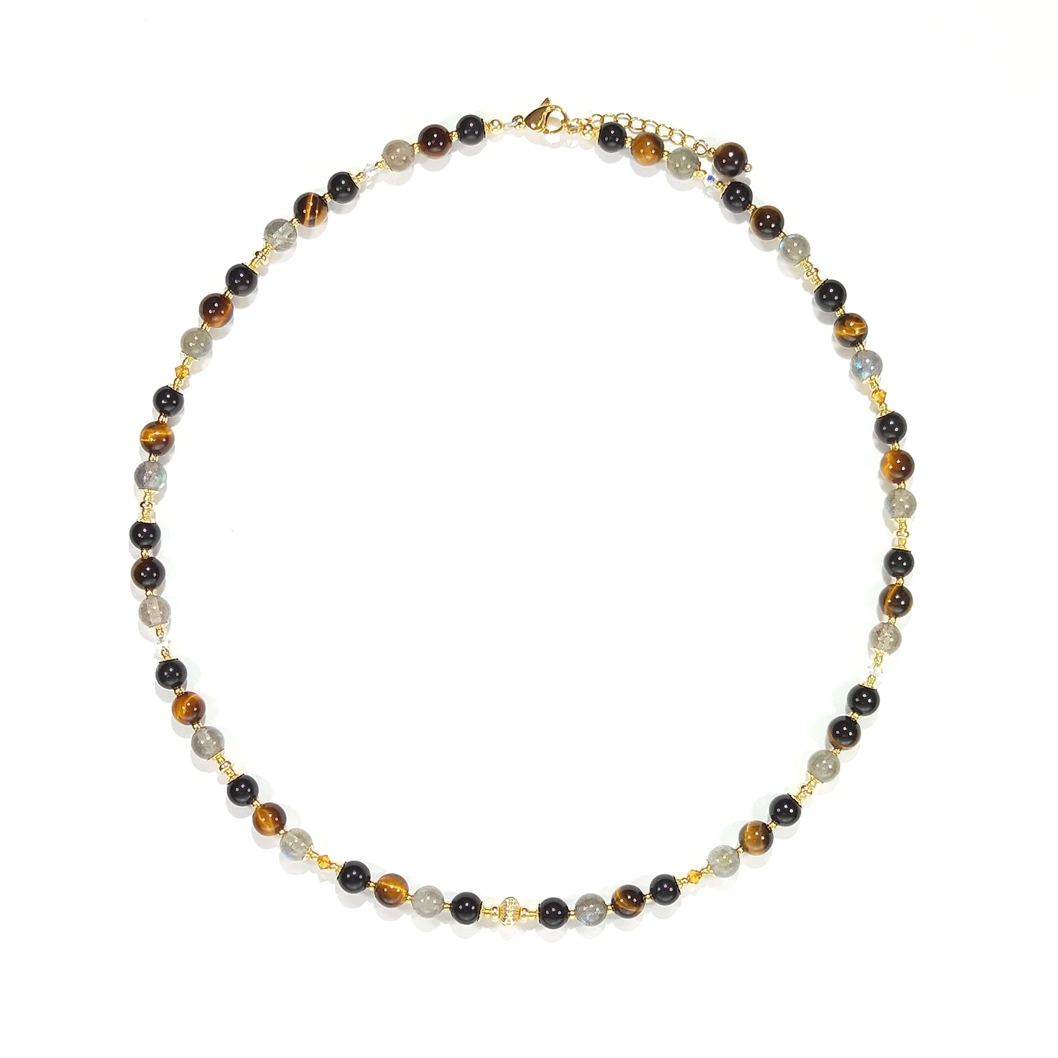 

Lii Ji Labradorite Rainbow Obsidain Tiger Eye's Natural Stone 6mm 14K Gold Filled Necklace For Women Girls Gift 45+3cm