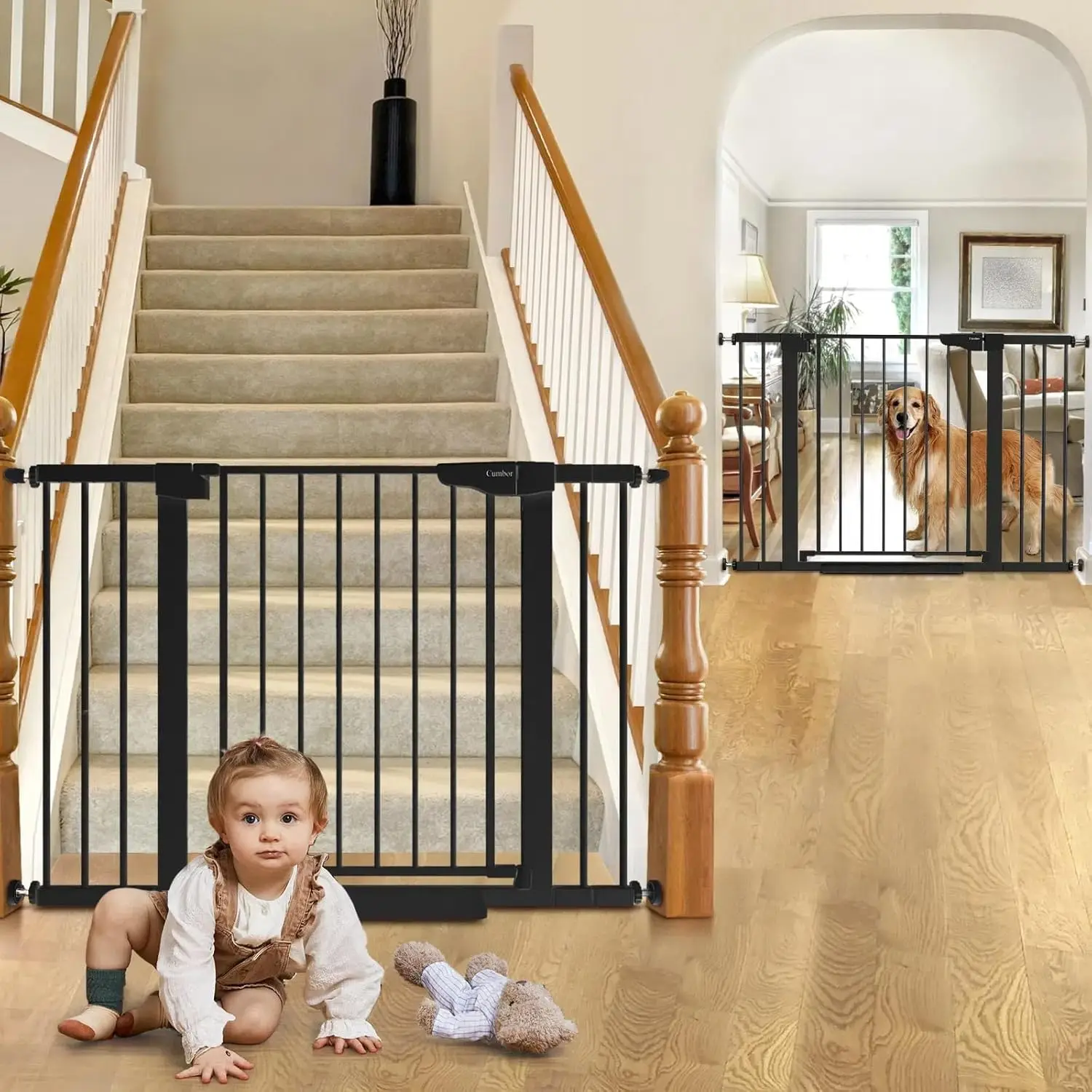 Mom's Choice Awards Winner-Auto Close Dog Gate for doorways, Easy Install Pressure Mounted Pet Gates indoor