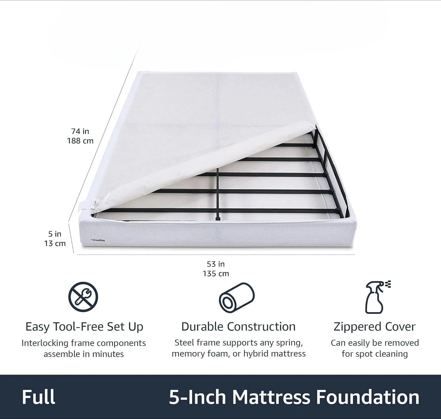 5-Inch Height Mattress Foundation, Tool-Free Easy Assembly, Full, Bed Bases & Frames