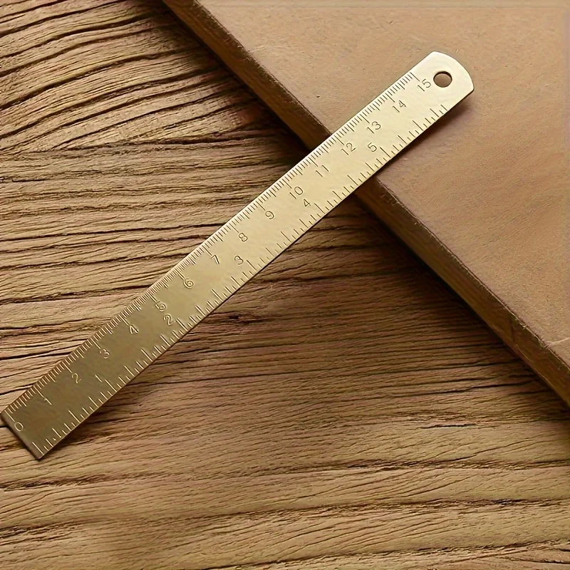 2pcs/1pc 6In Brass Ruler, 1mm Thick Dual-Scale English &Metric with Engraved Markings, Handle & Hole for Hanging, Christmas Gift