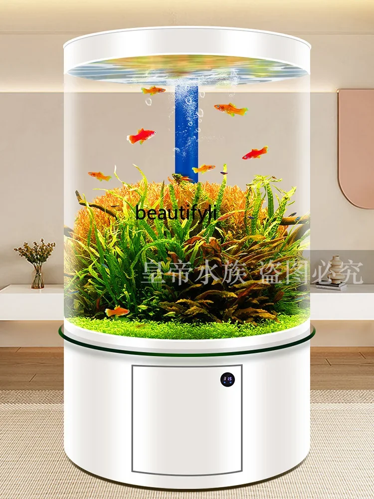 Cylindrical Glass Fish Tank Living Room New Home Floor Fish Globe Bottom Filter Aquarium Full round Medium and Large