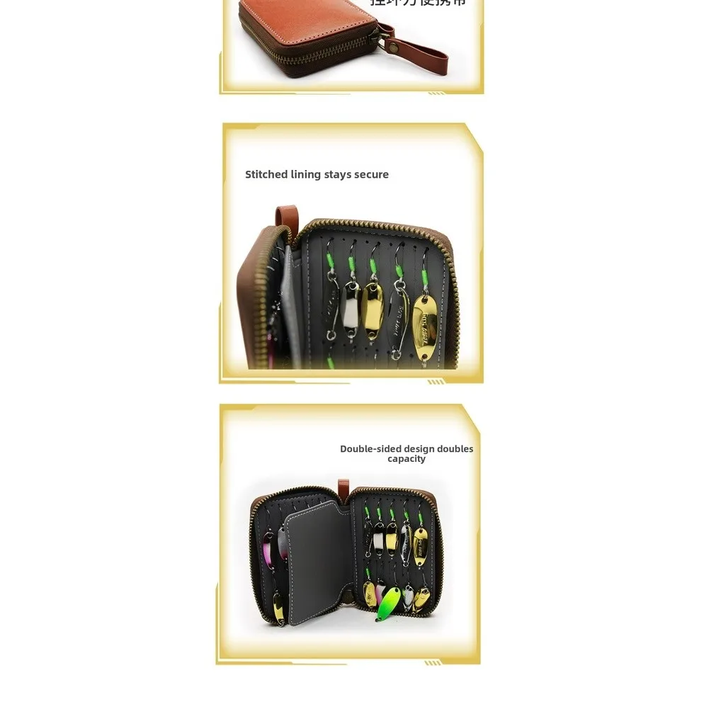 

PU Leather Compact Lure Storage Box for Fly Fishing Small Tackle Organizer with Carry Loop 11x8.5x2cm Travel Friendly