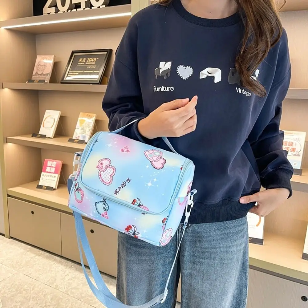Multicolor 3-in-1 School Bag Large Capacity Nylon Crossbody Bag Flower Printed Multi-Function Backpack Set