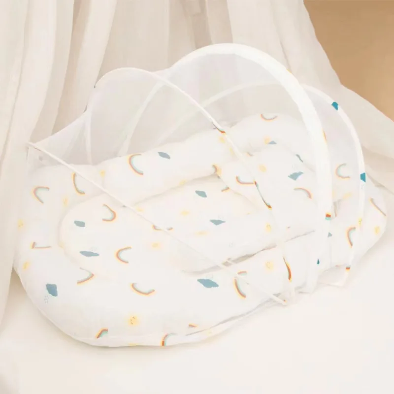 سرير أطفال محمول مع ناموسية ووسادة نوم بيونيك للرضع بتصميم محمول وحاجز البعوض #2