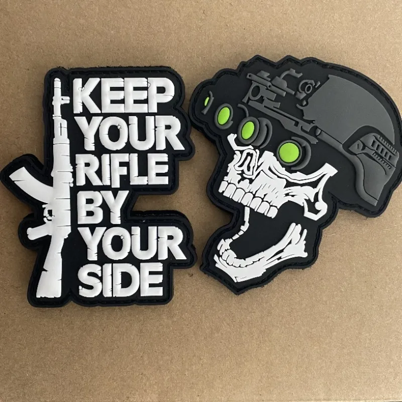 

Night Vision Skull Helmet Morality Badge Keep Your Rifle By Your Side Hook and Loop PVC Patch Military Backpack Tactical Sticker