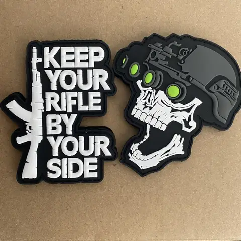 Night Vision Skull Helmet Morality Badge Keep Your Rifle By Your Side Hook and Loop PVC Patch Military Backpack Tactical Sticker
