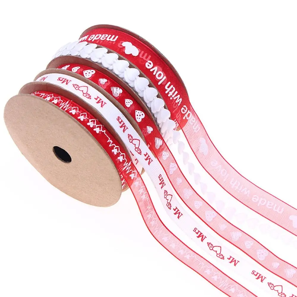 Creative Red&White Valentine's Day Ribbon Love Heart 5M/25M Packing Silk Braid DIY Bowknot Organza Packaging Accessories Wedding