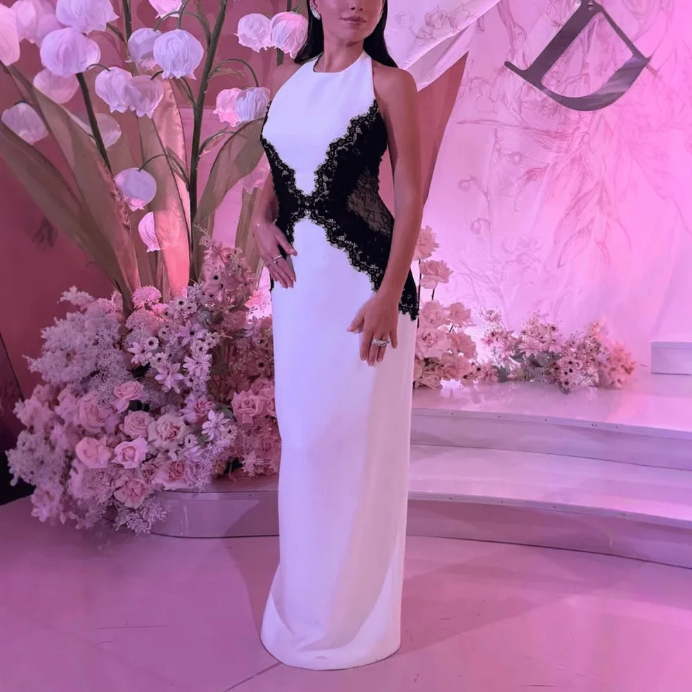 New European and American women's clothing lace contrasting color splicing sexy neck dress fashion temperament dress long dress