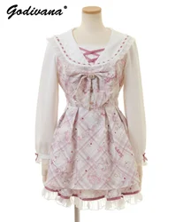 Japanese Style Liz Sweet Long Sleeve Bow Lolita Princess Dress and Shorts Set New Spring and Autumn Sailor Collar Printed Dress