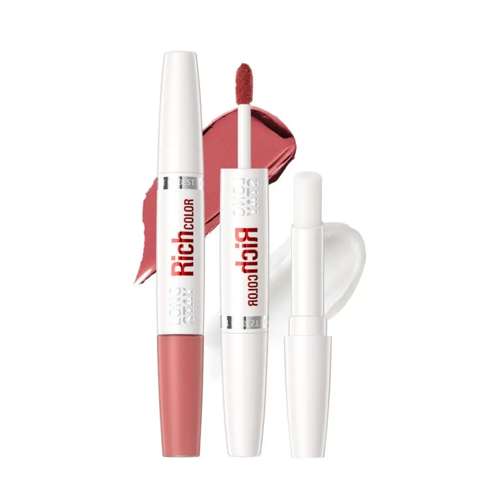 Heißer wasserdichter Lipgloss, samtig, nährender Doppelkopf, schimmernder Lippenglasur, matt, feuchtigkeitsspendend, matt, Spiegelwasser-Lippenbalsam