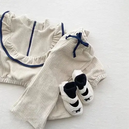 2025 Autumn New Girls Long Sleeve Clothes Set Cute Baby Girl Corduroy Lace Sweatshirt + Trousers 2pcs Suit Kids Casual Outfits - Image 2