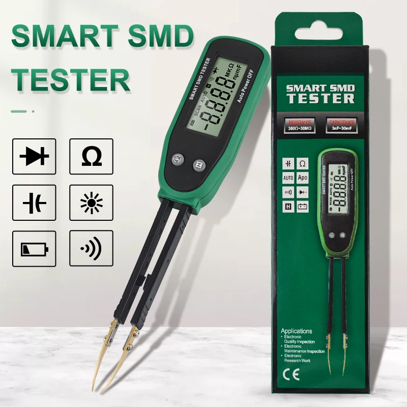 Smart SMD Tester Multimeter Auto Range Capacitance Resistance Diode Capacitor Rotable Tweezer LCD Display Digital Battery Tester