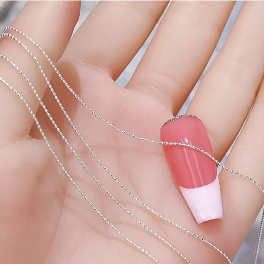1 메터/갑 0.8mm 골드 실버 네일 비드 체인 매력 타원형 스톤 네일 아트 장식 Giltter 금속 강철 공 쥬얼리 액세서리