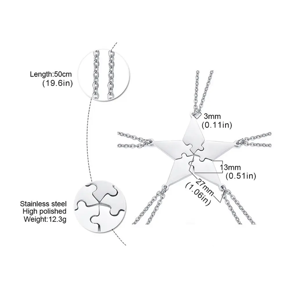 5Pcs Five-Pointed Necklace Set Long-Lasting Family Friends Symbol Creative Jewelry Accessories Fashion Neck Pendant