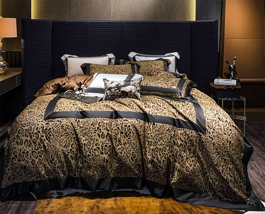 Modern design leopard bedding set,full queen king trend cool jacquard 100s cotton home textile bed sheet pillow case quilt cover