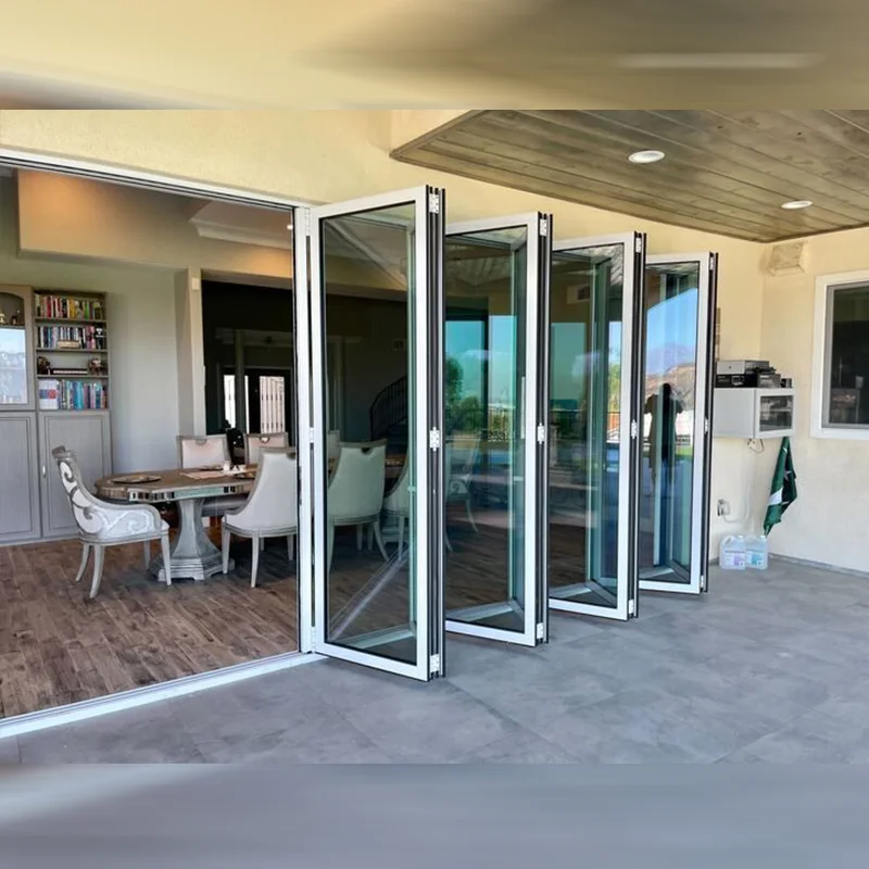 

Multi Panel Horizontal Sliding Double Layer Glass Folding Door Large Size Accordion Folding Doors Living Room Stacking Doors