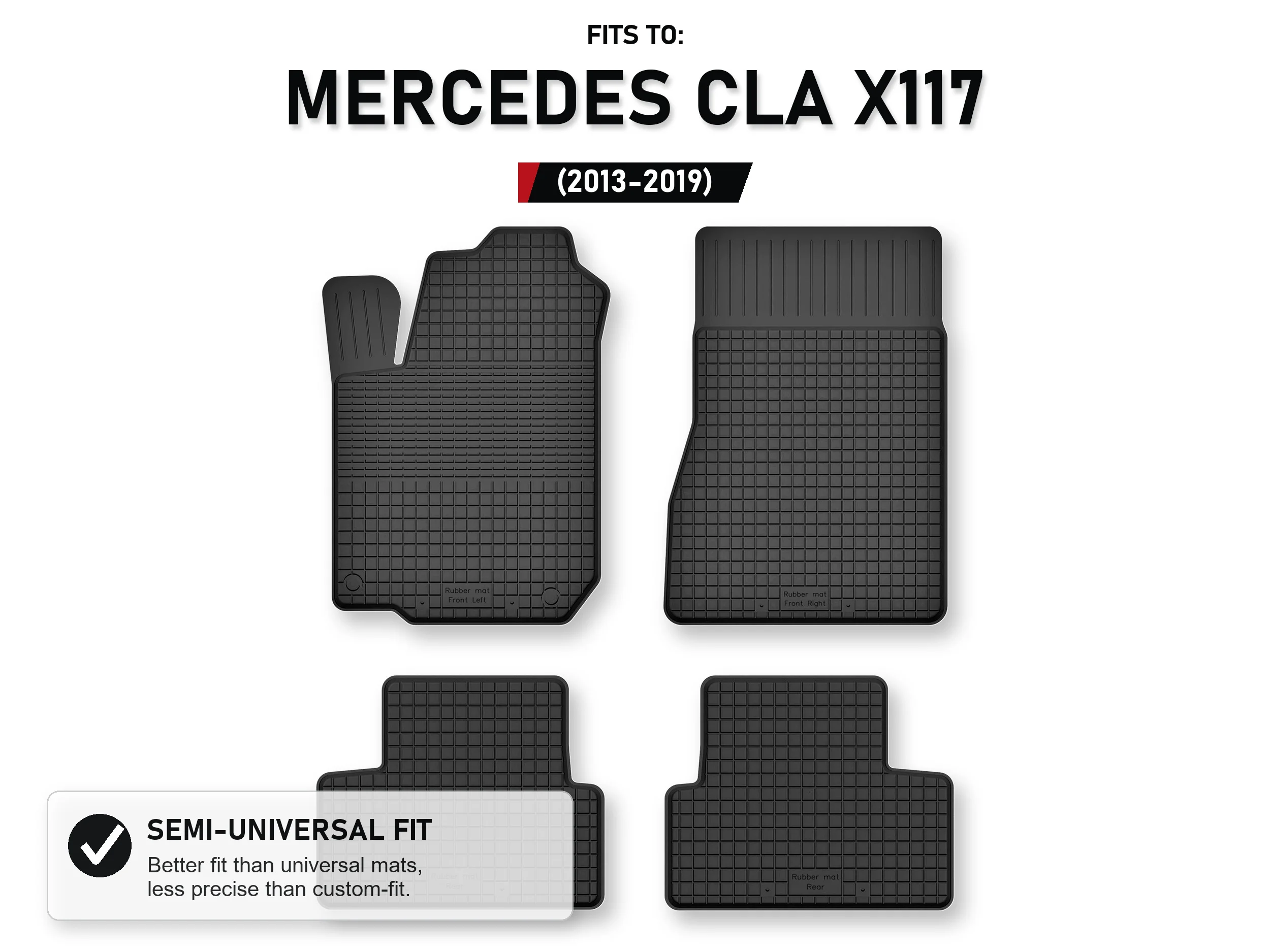 Rubberen matten, dienbladtype voor: Mercedes Cla X117 2013-2019, 4 stuks
