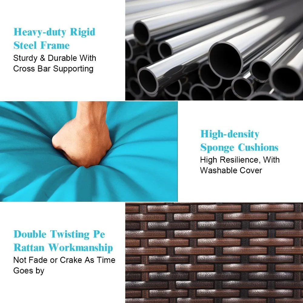 3 قطعة مجموعة أريكة الفناء الروطان مجموعة أثاث المحادثة الاقسام الخوص #4