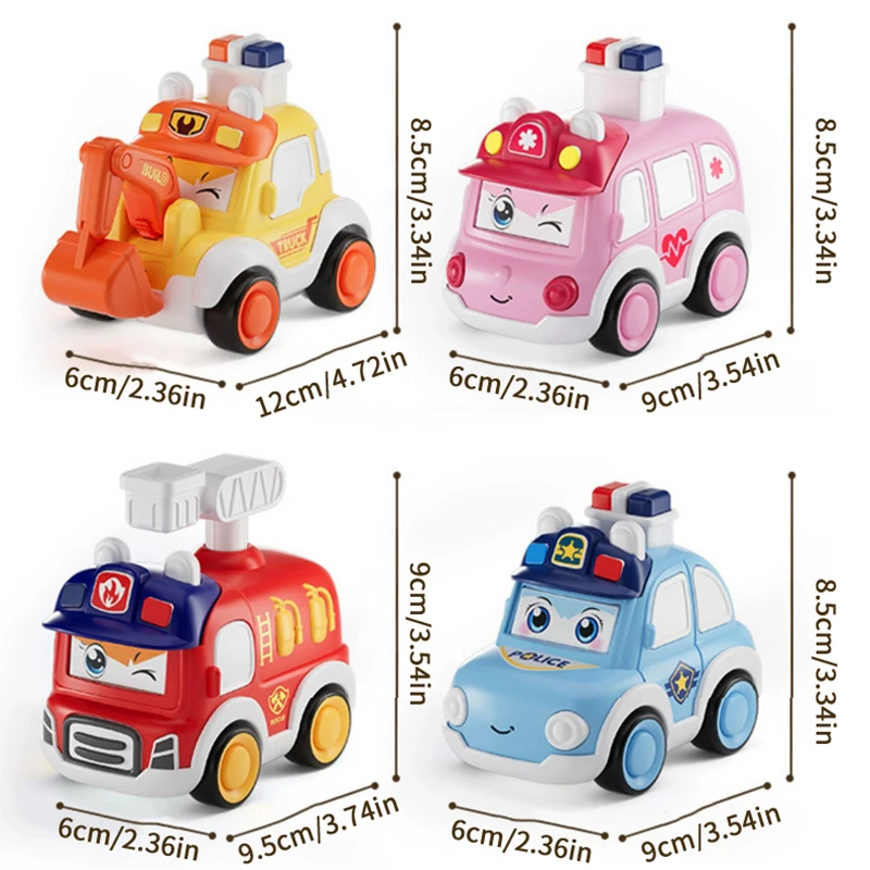 유아용 누르면 가는 자동차 만화 캐릭터 미니 구급차 경찰차 소방차 굴착기 모델 어린이 장난감 선물