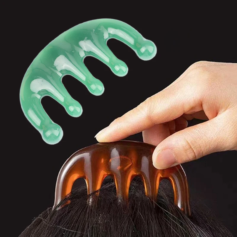 Five Teeth Meridian Massage Comb Resin Big Teeth Head Acupoint Therapy Artifact Claws Decompression Portable Scalp Comb 2Colors