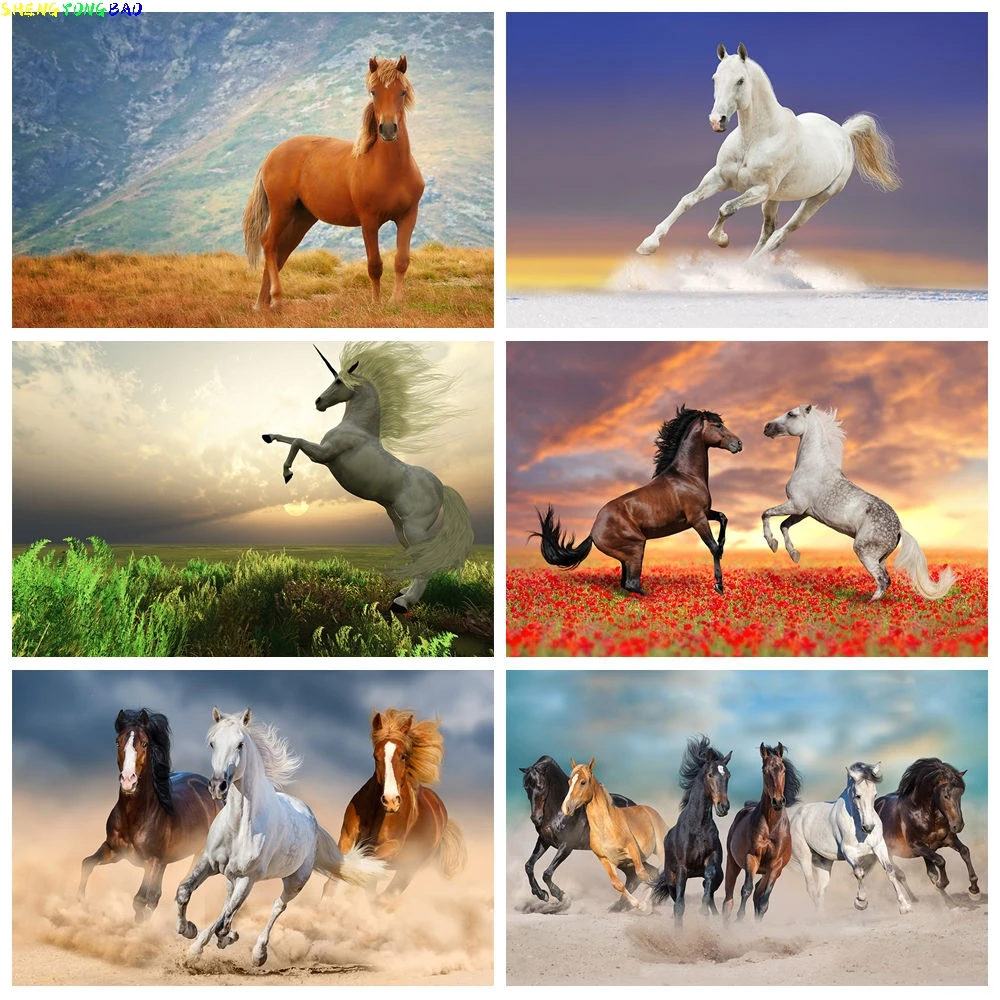 

Background Horse Fairytale Flower Sea Kids Birthday Party Room Decor Tapestry Portrait Photographic Backdrop For Photo Studio