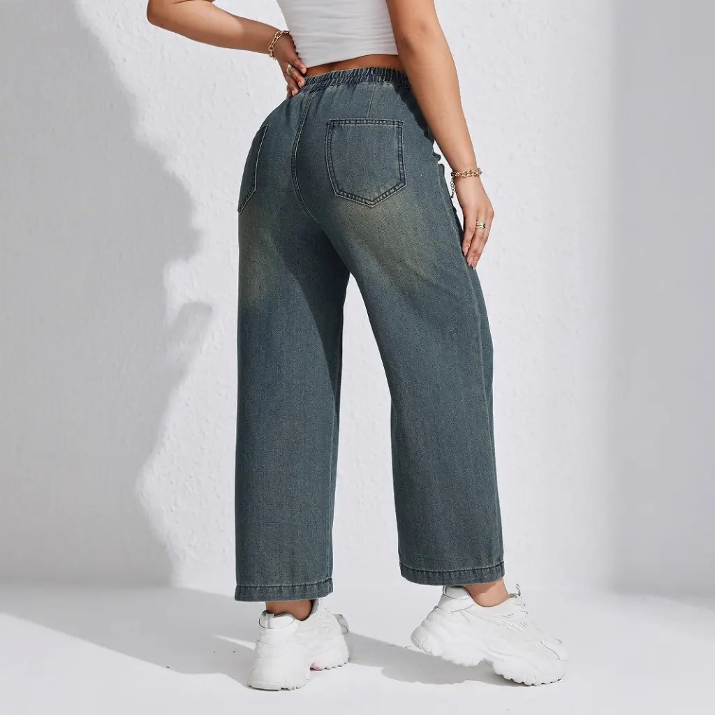 

Retro Loose Wide Leg Pants for Women Pleated Drape Straight Jeans Wash Water Casual Trousers Wholesale