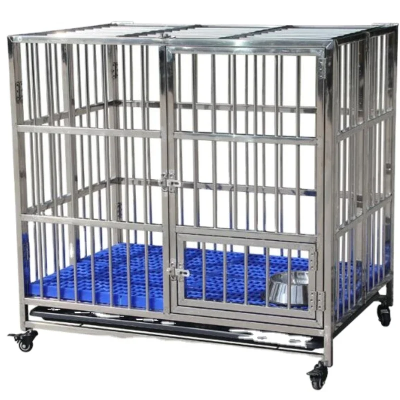 Hot Sale Heavy Duty Dog Case Large Pet Cage Stainless Steel Foldable Dog Cage with Wheels